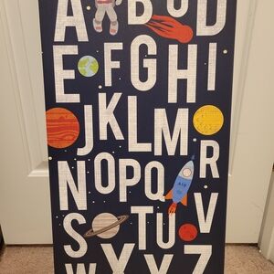 Space Alphabet Canvas Wall Art - Navy with White Letters
